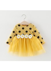 Spring Autumn Infant Baby Girls Dress Cotton Long Sleeve Baby Dress Polka Dot Daisy Flower Baby Autumn Clothes