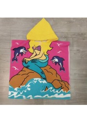 Children Cartoon Baby Hooded Cloak Beach Towel Boys Girls Kids Swimming Bath Towel Microfiber Terry Infant Bathing Wrap Bathrobe