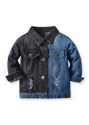 Kids Boys Girls Denim Hooded Jackets Casual Fake Two Jacket Coat Children Cowboy Zipper Outerwear JYF