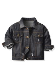 Kids Boys Girls Denim Hooded Jackets Casual Fake Two Jacket Coat Children Cowboy Zipper Outerwear JYF