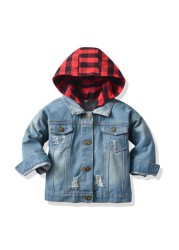 Kids Boys Girls Denim Hooded Jackets Casual Fake Two Jacket Coat Children Cowboy Zipper Outerwear JYF