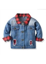 Kids Boys Girls Denim Hooded Jackets Casual Fake Two Jacket Coat Children Cowboy Zipper Outerwear JYF