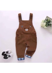 Infant Jeans Little Kids Cartoon Cute Suspenders Tolfield Causal Trousers Spring Autumn Baby Boys Girls Warm Pants 18M-4Y JYF