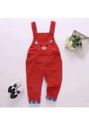 Infant Jeans Little Kids Cartoon Cute Suspenders Tolfield Causal Trousers Spring Autumn Baby Boys Girls Warm Pants 18M-4Y JYF