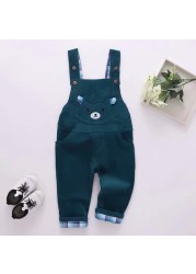 Infant Jeans Little Kids Cartoon Cute Suspenders Tolfield Causal Trousers Spring Autumn Baby Boys Girls Warm Pants 18M-4Y JYF