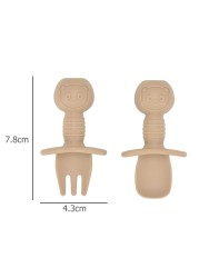 New Predator Predator Baby Training Silicone Fork Spoons Short Fork Spoon Handle Learning Artifact Silicone Soft Fork Spoons Kids