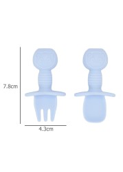 New Predator Predator Baby Training Silicone Fork Spoons Short Fork Spoon Handle Learning Artifact Silicone Soft Fork Spoons Kids