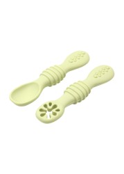 2pcs Lovely Baby Learning Spoons Utensils Set Adorable Toddler Tableware Baby Silicone Teether Toys Feeding Scoop Training