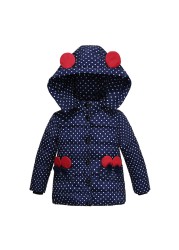 Infant Autumn Winter Jacket For Baby Girls Down Children Bowknot Outerwear Coats Dot Hooded Cotton Kids Clothes