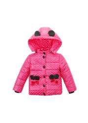 Infant Autumn Winter Jacket For Baby Girls Down Children Bowknot Outerwear Coats Dot Hooded Cotton Kids Clothes