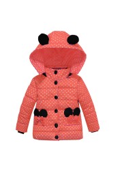 Infant Autumn Winter Jacket For Baby Girls Down Children Bowknot Outerwear Coats Dot Hooded Cotton Kids Clothes