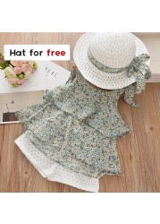 Menoea 2-Pieces Fashion Children's Clothing Sets New Summer Baby Girls Plaid Suspenders Vest Shorts Suits Kids Outfits