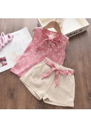 Menoea 2-Pieces Fashion Children's Clothing Sets New Summer Baby Girls Plaid Suspenders Vest Shorts Suits Kids Outfits