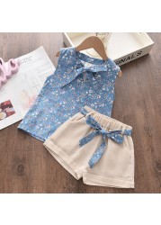 Menoea 2-Pieces Fashion Children's Clothing Sets New Summer Baby Girls Plaid Suspenders Vest Shorts Suits Kids Outfits