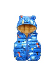 Baby Boy Winter Down Vest Cute Ear Hooded Puffer Vest Cartoon Lightweight Waistcoat Vest For Baby Girls Boys 6M-6Y