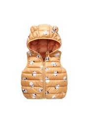 Baby Boy Winter Down Vest Cute Ear Hooded Puffer Vest Cartoon Lightweight Waistcoat Vest For Baby Girls Boys 6M-6Y