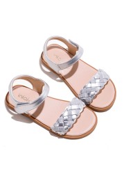 Children Sandals Microfiber Children Gold Beach Shoes Summer 2022 New Soft Light Sandals Princess Shoes Girls Silver Flat Shoes