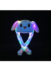 Lovely Luminous/No Light Plush Rabbit Hat Funny Play Toy Up Down Moving Rabbit Ears Air Cushion Toy Hat Girlfriend Kids Gifts 1pc