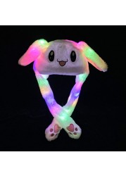 Lovely Luminous/No Light Plush Rabbit Hat Funny Play Toy Up Down Moving Rabbit Ears Air Cushion Toy Hat Girlfriend Kids Gifts 1pc