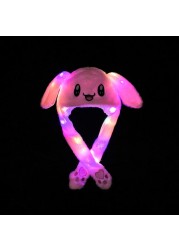 Lovely Luminous/No Light Plush Rabbit Hat Funny Play Toy Up Down Moving Rabbit Ears Air Cushion Toy Hat Girlfriend Kids Gifts 1pc