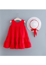 High Quality Kids Dresses For Girls Sleeveless Beach Dress With Hat Princess Party Dress Baby Girls Summer Clothes