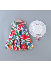 High Quality Kids Dresses For Girls Sleeveless Beach Dress With Hat Princess Party Dress Baby Girls Summer Clothes