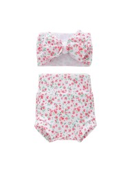 1 Set Baby Boy Baby Girls Pants Floral Dots Baggy Pants Bloomer Princess Diaper Cover and Bowknot Headband Set