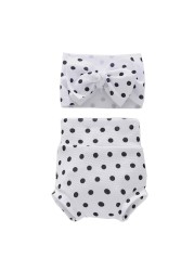 1 Set Baby Boy Baby Girls Pants Floral Dots Baggy Pants Bloomer Princess Diaper Cover and Bowknot Headband Set