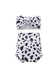 1 Set Baby Boy Baby Girls Pants Floral Dots Baggy Pants Bloomer Princess Diaper Cover and Bowknot Headband Set