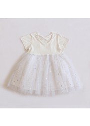 Newborn Summer Clothes Baby Girl Glitter Dress Korean Short Sleeve Cotton Toddler Dress Baby Girl Princess Dresses Tutu