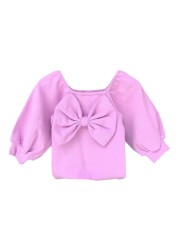 Spring Autumn Kids Girl T-shirt Children Girls Bow Casual Top Sweet Baby Clothes Toddler Long Sleeve Fashion Top