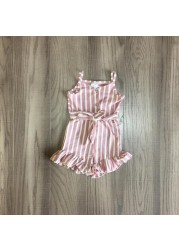 Baby Girls Summer Clothes Girls Stripe Romper Girls Pink Romper With Belt