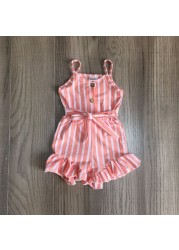 Baby Girls Summer Clothes Girls Stripe Romper Girls Pink Romper With Belt