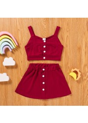 Children Baby Girls Summer Clothing Outfits Baby Sling Crop Top Skirt Solid Cool New Baby Clothes 1-6Y Kids Csotume JYF