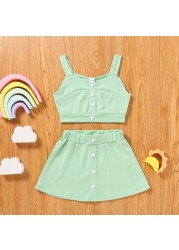 Children Baby Girls Summer Clothing Outfits Baby Sling Crop Top Skirt Solid Cool New Baby Clothes 1-6Y Kids Csotume JYF