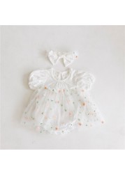 Newborn baby girl clothes summer infant princess floral tulle dress with jumpsuit bow headband baby girl clothes