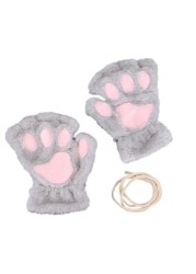 Cute Cat Paw Plush Fingerless Gloves Winter Warm Faux Fur Gloves Half Finger Gloves Lovely Bear Paw Gloves For Women Girls