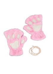 Cute Cat Paw Plush Fingerless Gloves Winter Warm Faux Fur Gloves Half Finger Gloves Lovely Bear Paw Gloves For Women Girls