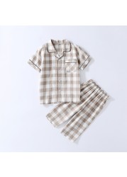 Kids Pajamas For Girls Age 2-11 Years Summer Black White Cotton Plaid Pajama Kids Boy Pajama Teenage Clothing Set Pajama