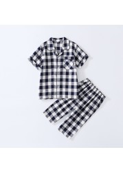 Kids Pajamas For Girls Age 2-11 Years Summer Black White Cotton Plaid Pajama Kids Boy Pajama Teenage Clothing Set Pajama