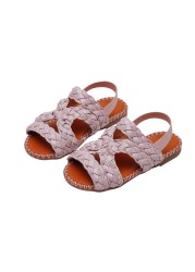 Girls sandals fashion weave circular makeup mirror 2022 summer infant soft bottom kids non-slip beach sandals