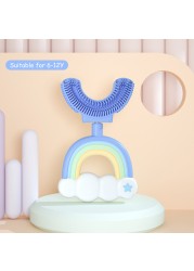 Children Silicone Toothbrush U Shape Rainbow Clouds 360 Degree Soft Teeth Brushing 2 - 12Y Toddlers Oral Teeth Cleaning