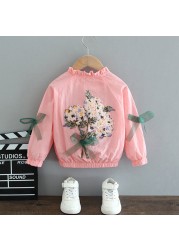 Girl Coat Spring Autumn Fashion Flower Bowknot Cartoon Floral Jacket Toddler Kids Children Sweet Coats Costume 2-12Y JYF