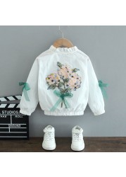 Girl Coat Spring Autumn Fashion Flower Bowknot Cartoon Floral Jacket Toddler Kids Children Sweet Coats Costume 2-12Y JYF