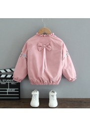 Girl Coat Spring Autumn Fashion Flower Bowknot Cartoon Floral Jacket Toddler Kids Children Sweet Coats Costume 2-12Y JYF