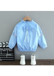 Girl Coat Spring Autumn Fashion Flower Bowknot Cartoon Floral Jacket Toddler Kids Children Sweet Coats Costume 2-12Y JYF