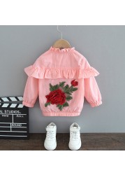 Girl Coat Spring Autumn Fashion Flower Bowknot Cartoon Floral Jacket Toddler Kids Children Sweet Coats Costume 2-12Y JYF