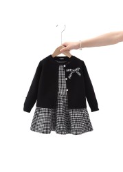 Two Pieces Baby Girls Winter Clothes Knitted Love Sweater Coat Knit Dress Outfits Autumn Casual Kids Toddler Clothes Set