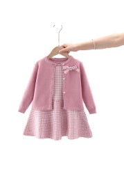 Two Pieces Baby Girls Winter Clothes Knitted Love Sweater Coat Knit Dress Outfits Autumn Casual Kids Toddler Clothes Set