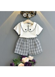 Girls clothing sets 2022 summer chiffon top shorts 2pcs children's clothing for girls kids casual suits blouses T-shirt + short pants